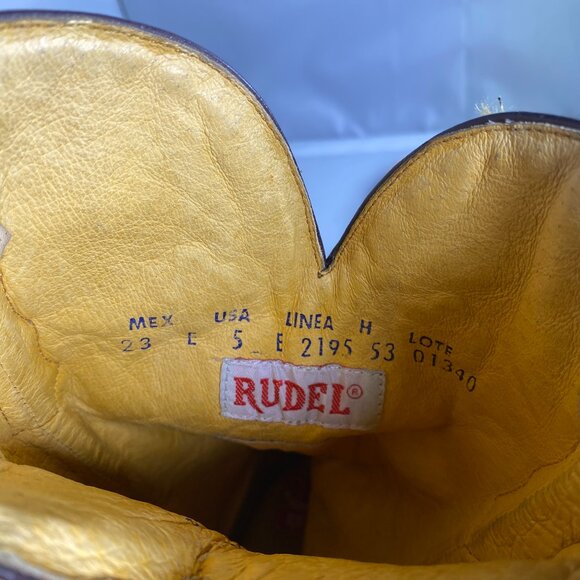 Rudel Ws 5 Yellow Leather Cowboy Rodeo Flower Boots Vintage Embroidered - Picture 7 of 7